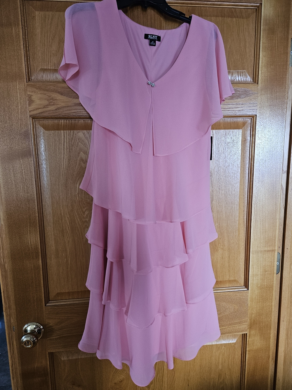 SLNY Soft Pink Layered Chiffon Midi Dress